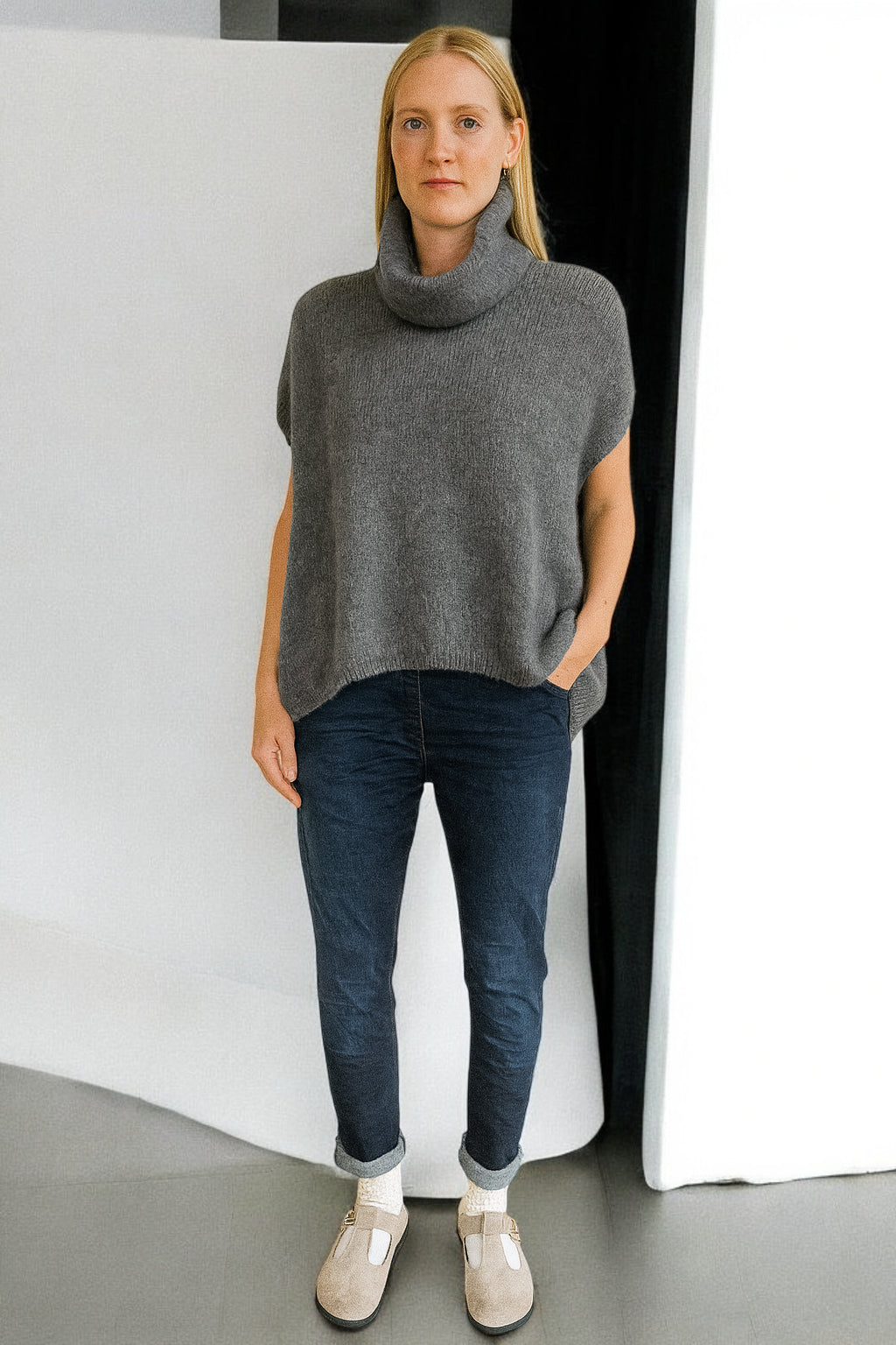 Wool Cowl Sleeveless Jumper Lagenlook