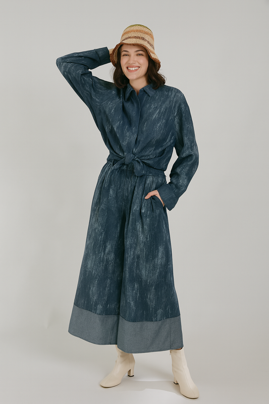Zetaotto Washed Denim Wide Leg Jean
