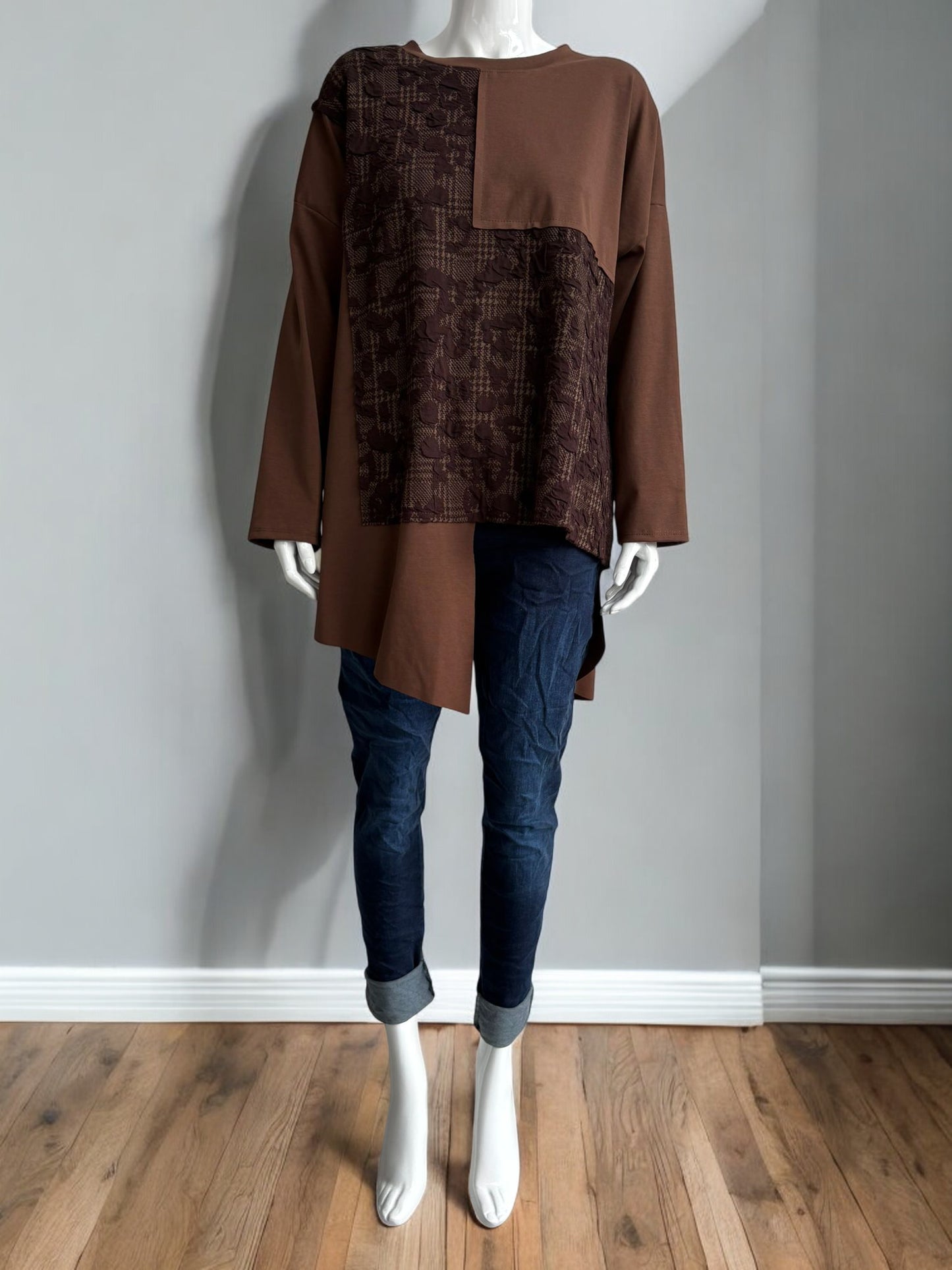 Asymmetric Pinstripe Patchwork  Long Sleeve Top