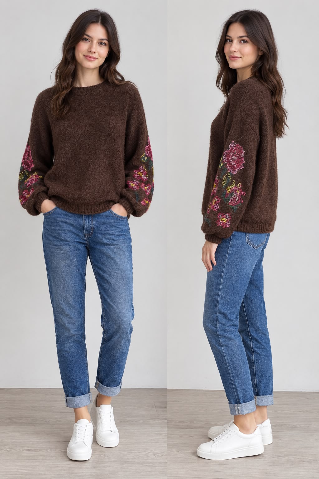 Zetaotto Embroided Sleeve Jumper