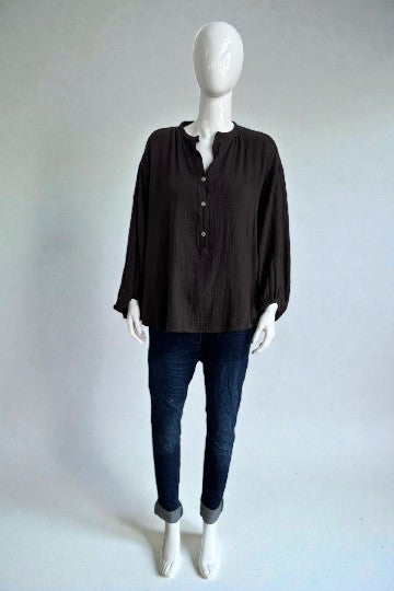Made in Italy Cotton Button Neck Top