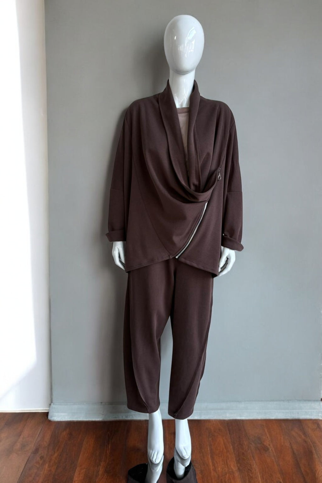 Asymmetrical Draped Zip Jacket Lagenlook