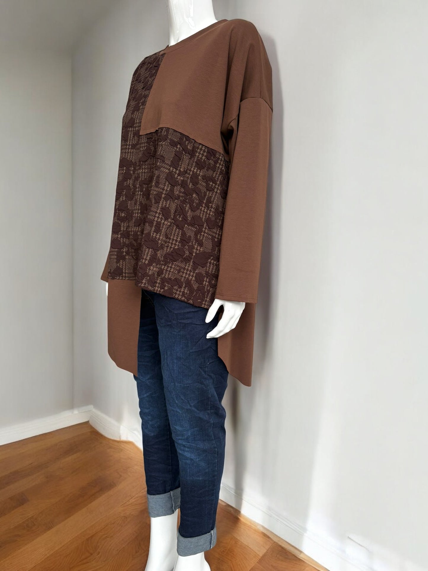 Asymmetric Pinstripe Patchwork  Long Sleeve Top