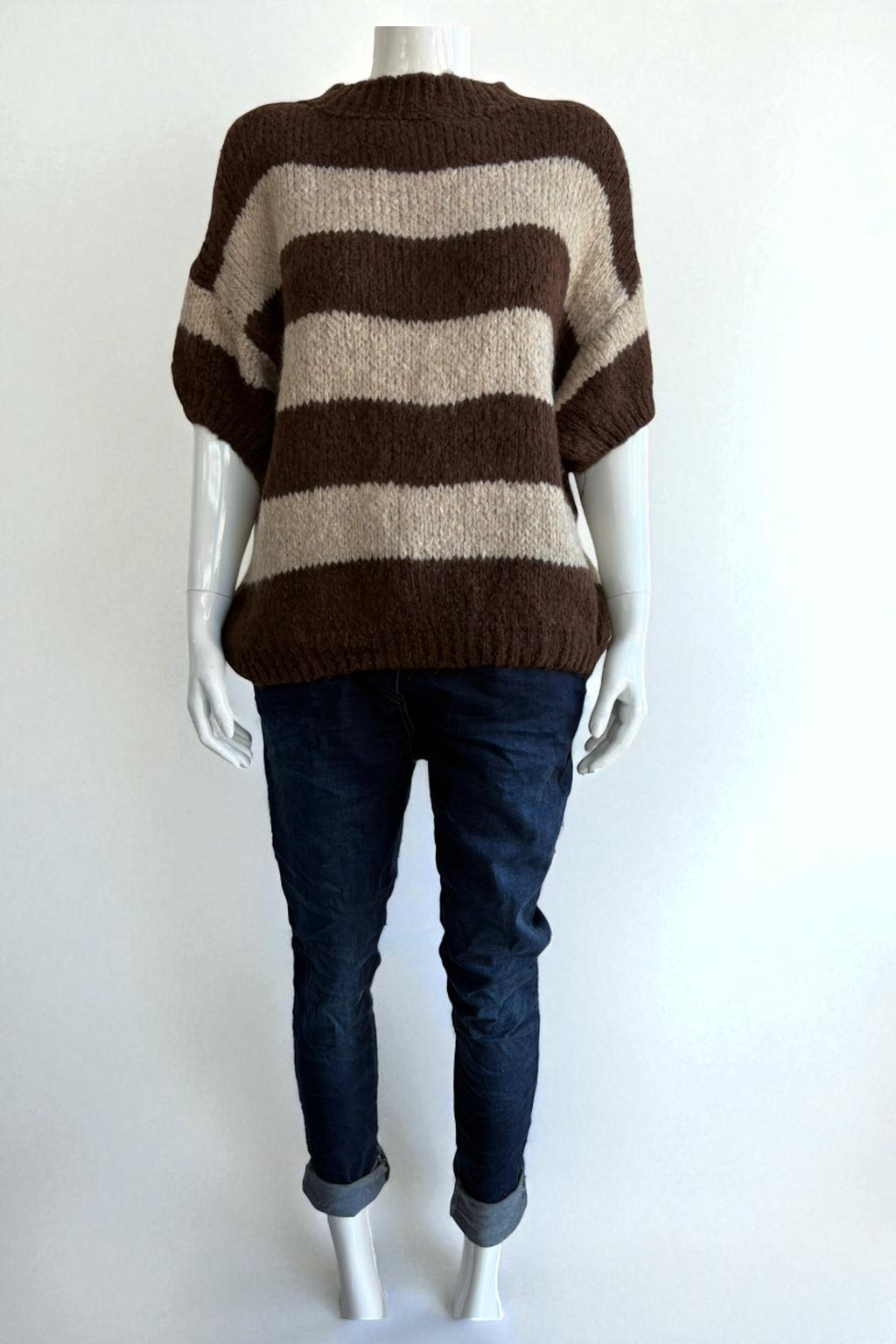 Chunky Knit Striped  Short Sleeve Sweater
