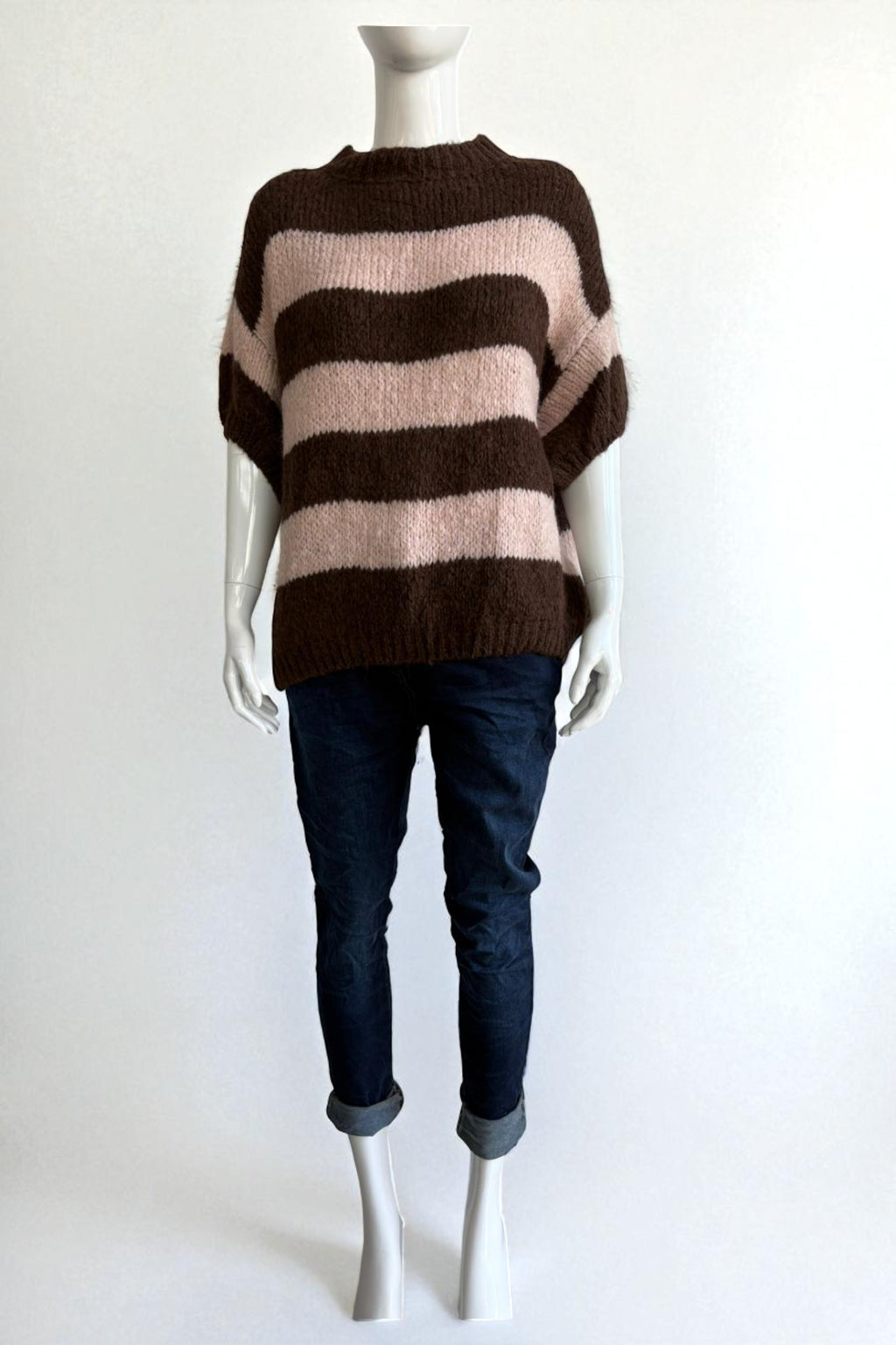 Chunky Knit Striped  Short Sleeve Sweater