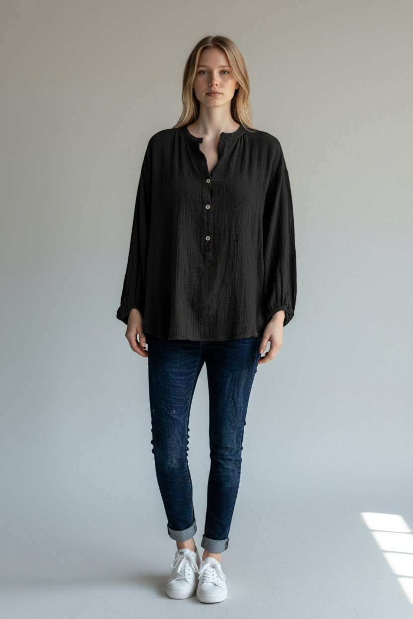 Made in Italy Cotton Button Neck Top