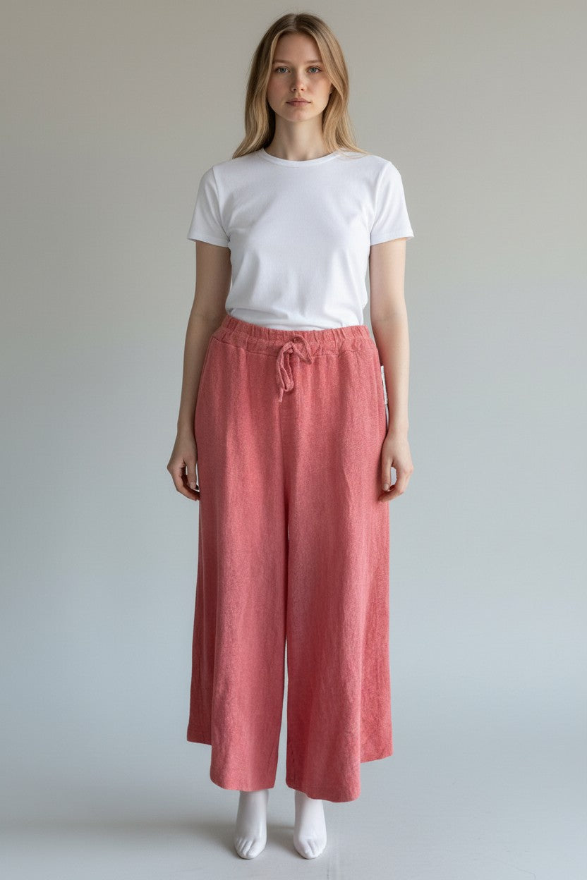 Linen Wide Leg Slant Hem Pant