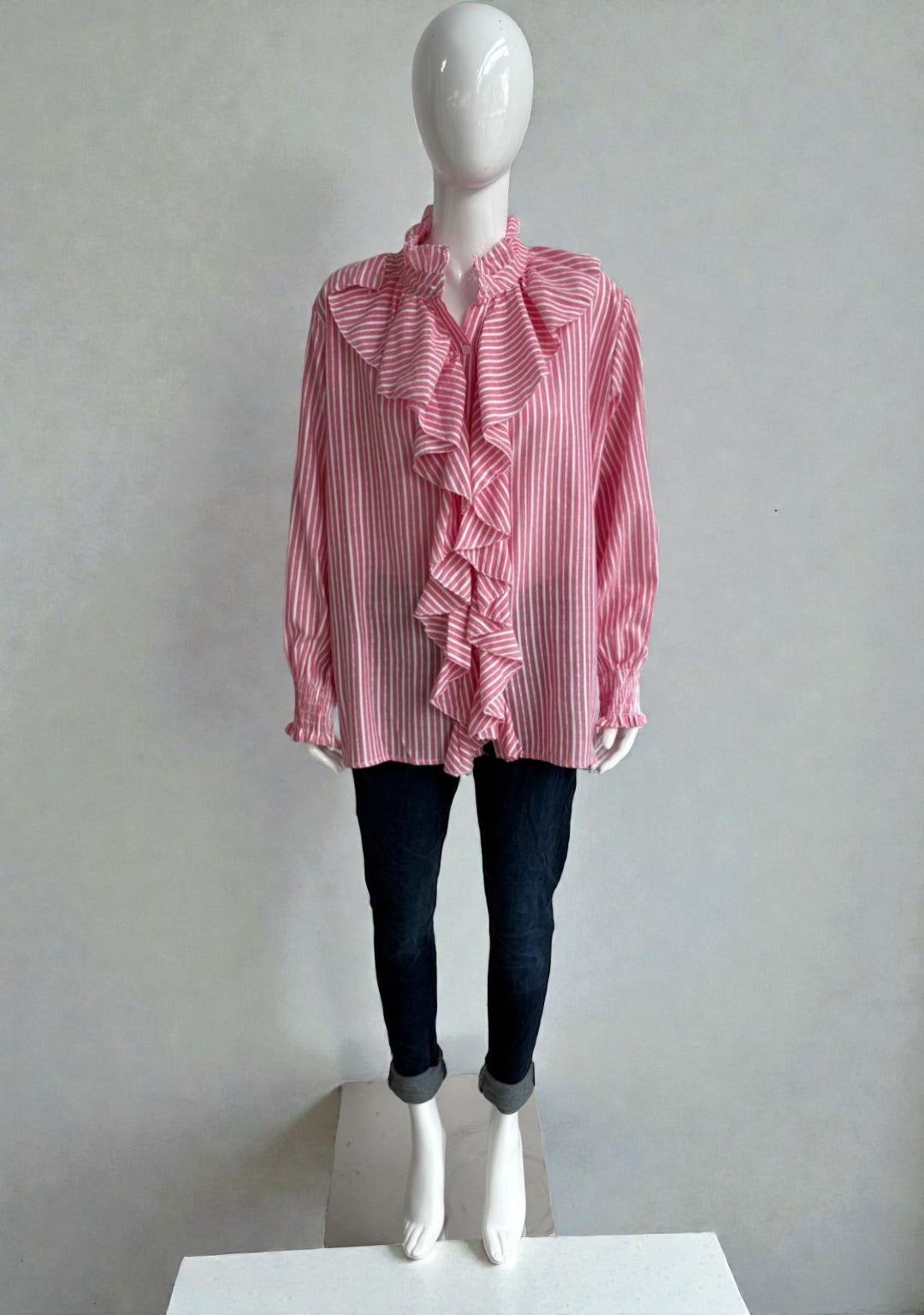 Made in Italy Stripe Frill Blouse Lagenlook