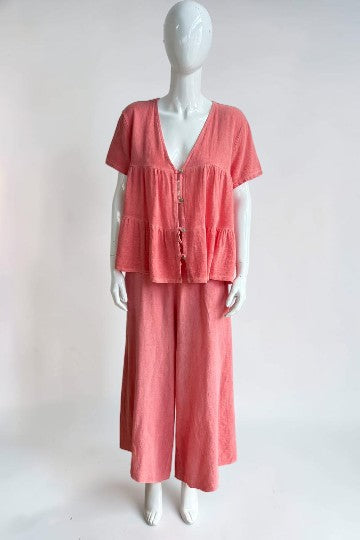 Linen Button Front Tier Top Lagenlook
