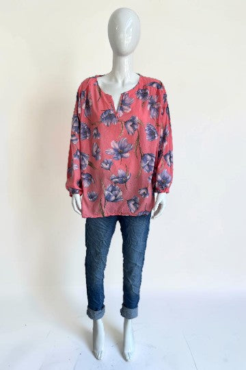 Made in Italy Cotton Floral Print Blouse