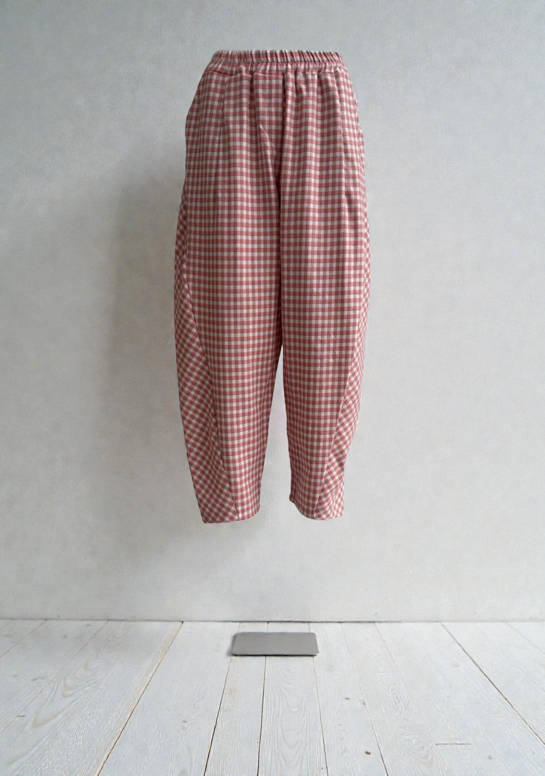 Made in Italy Gingham barrel Leg Plaid Pant