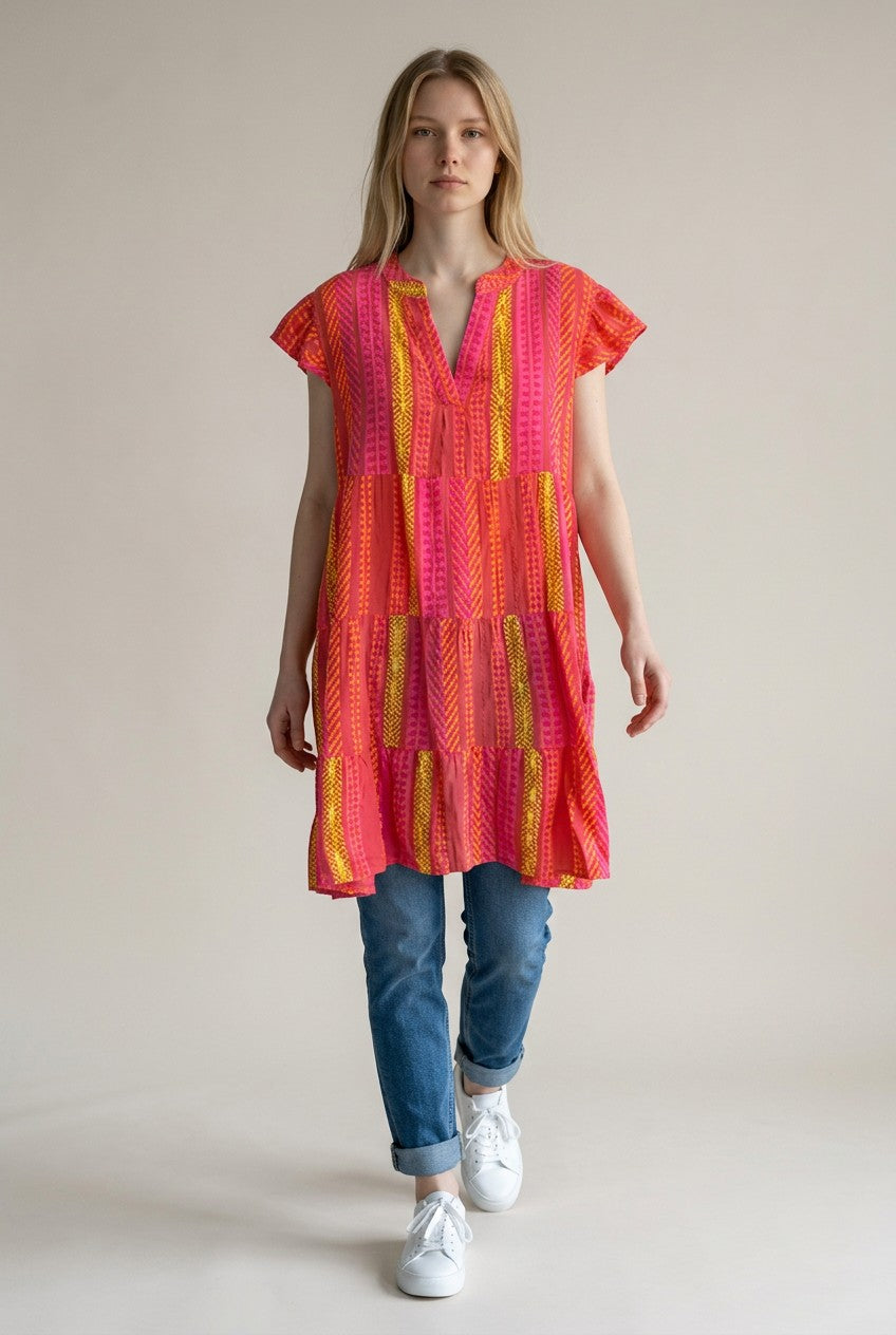Waffle Cotton Printed Smock Dress