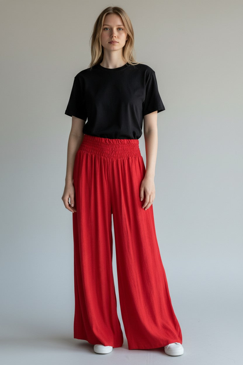 Shirred Elasticated Palazzo Pant