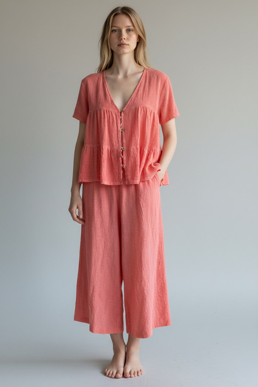 Linen Wide Leg Slant Hem Pant