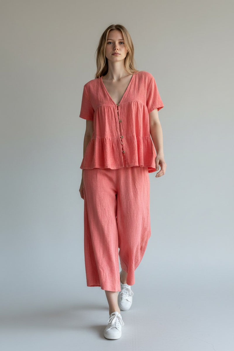 Linen Button Front Tier Top Lagenlook