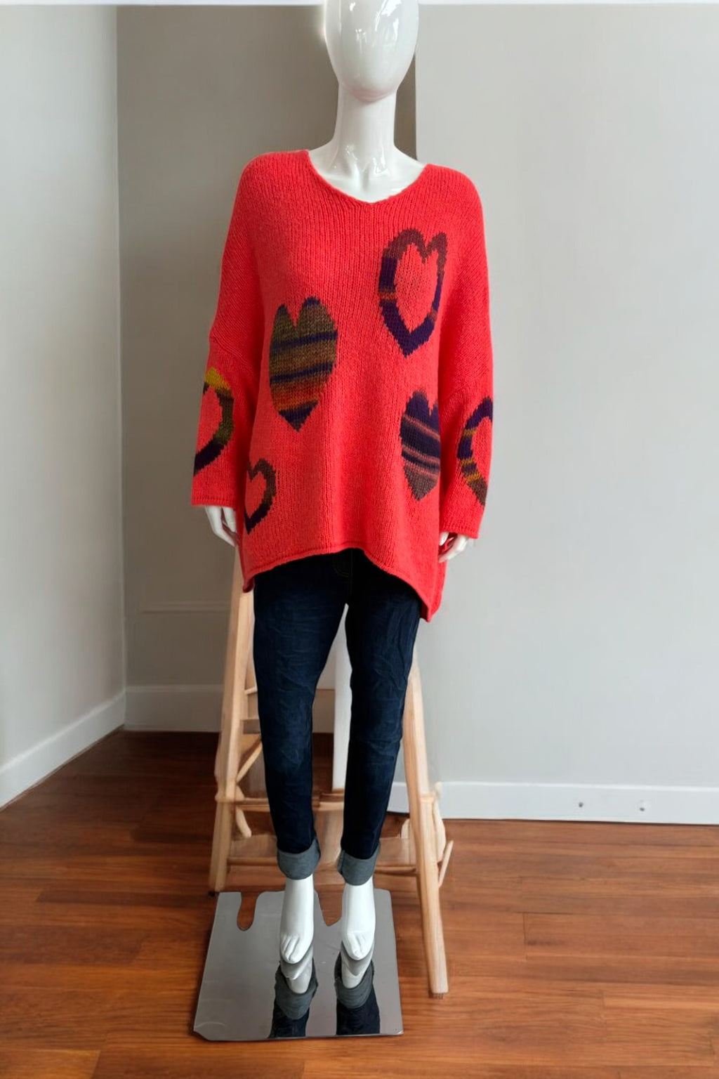 Made in Italy Wool Slouch Heart Jumper