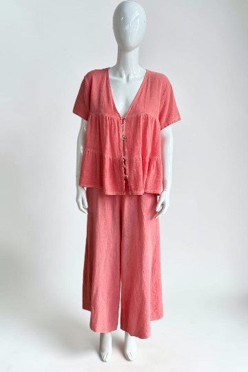 Linen Wide Leg Slant Hem Pant