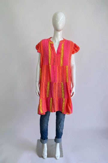 Waffle Cotton Printed Smock Dress