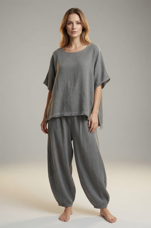 Linen Frey Hem Batwing Top
