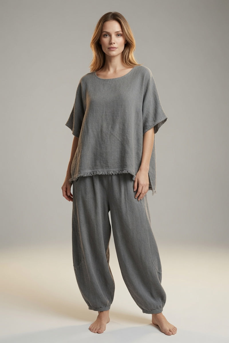 Linen Frey Hem Batwing Top