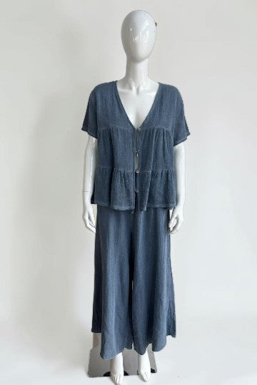 Linen Wide Leg Slant Hem Pant