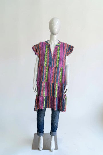 Waffle Cotton Printed Smock Dress
