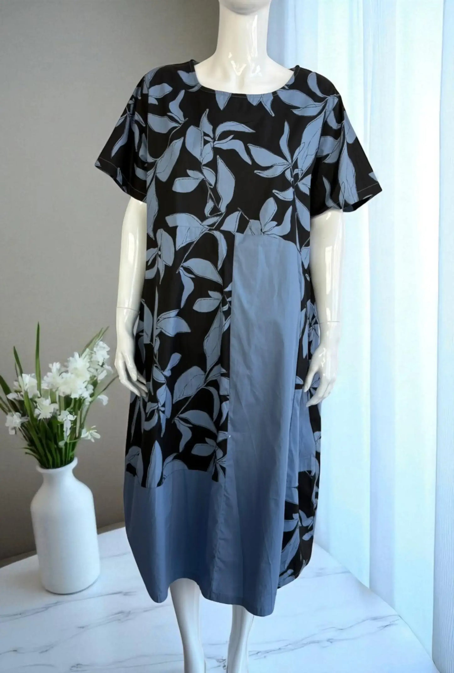 Cotton Leaf Print Cocoon Dress