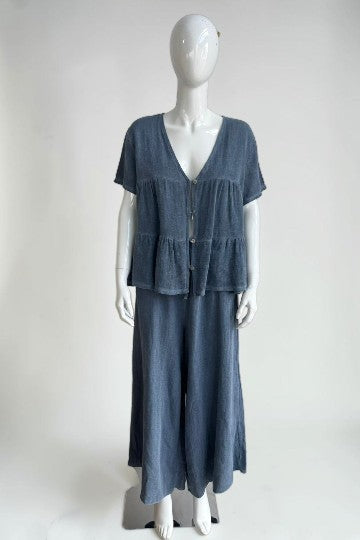 Linen Button Front Tier Top Lagenlook