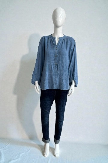 Made in Italy Cotton Button Neck Top