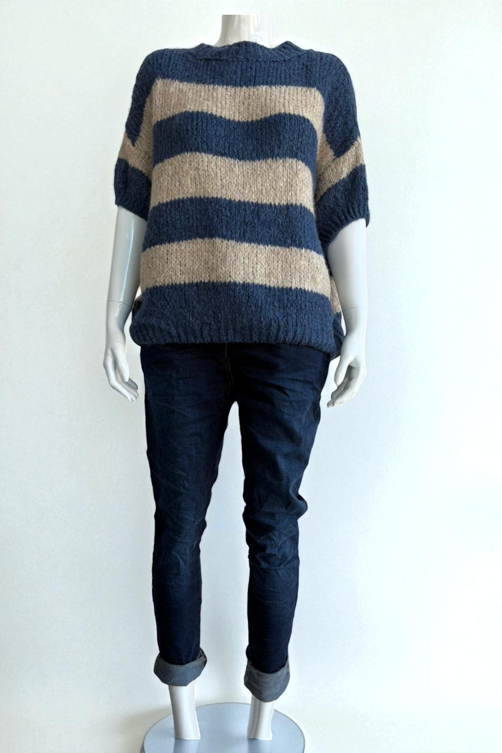 Chunky Knit Striped  Short Sleeve Sweater