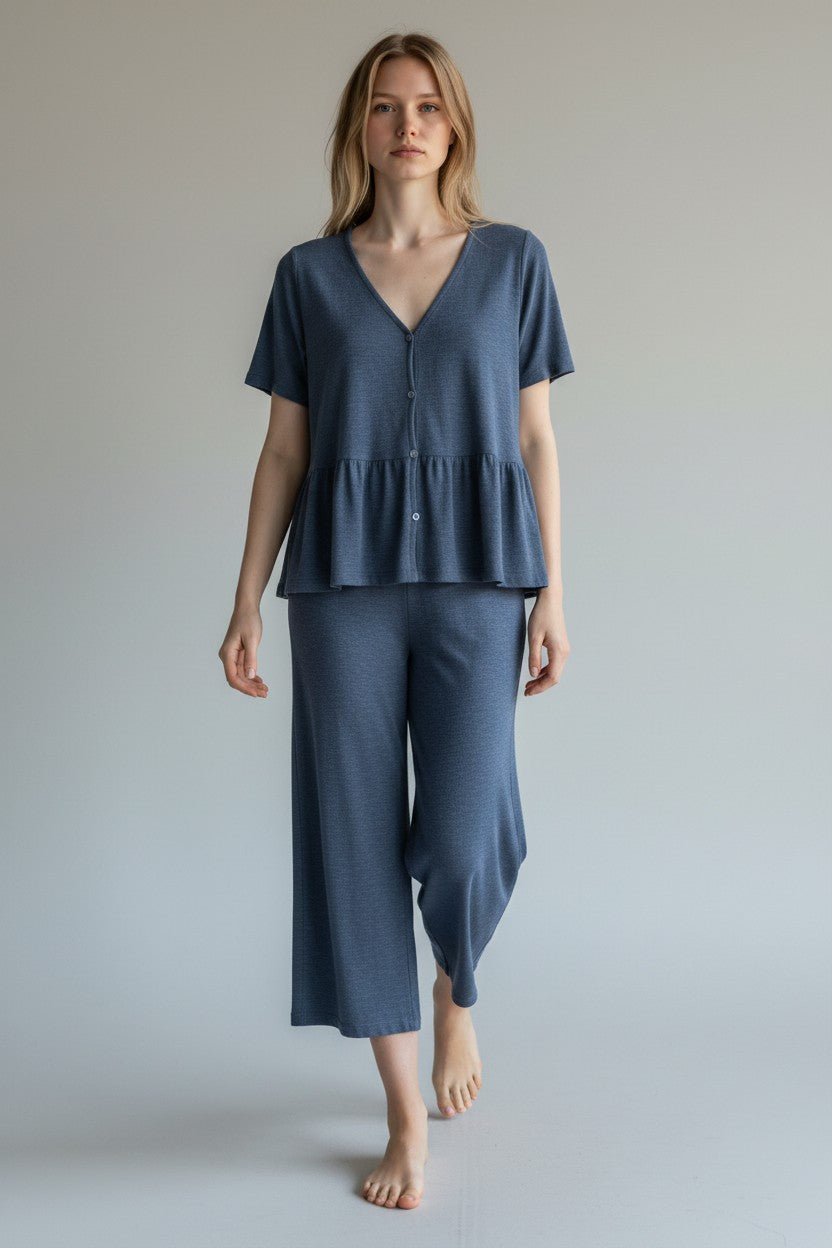 Linen Button Front Tier Top Lagenlook