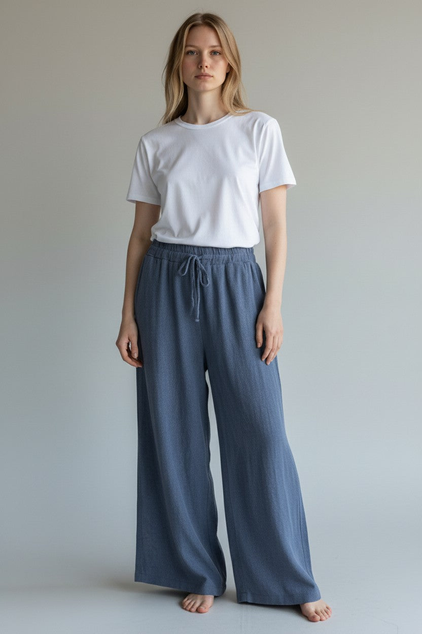 Linen Wide Leg Slant Hem Pant