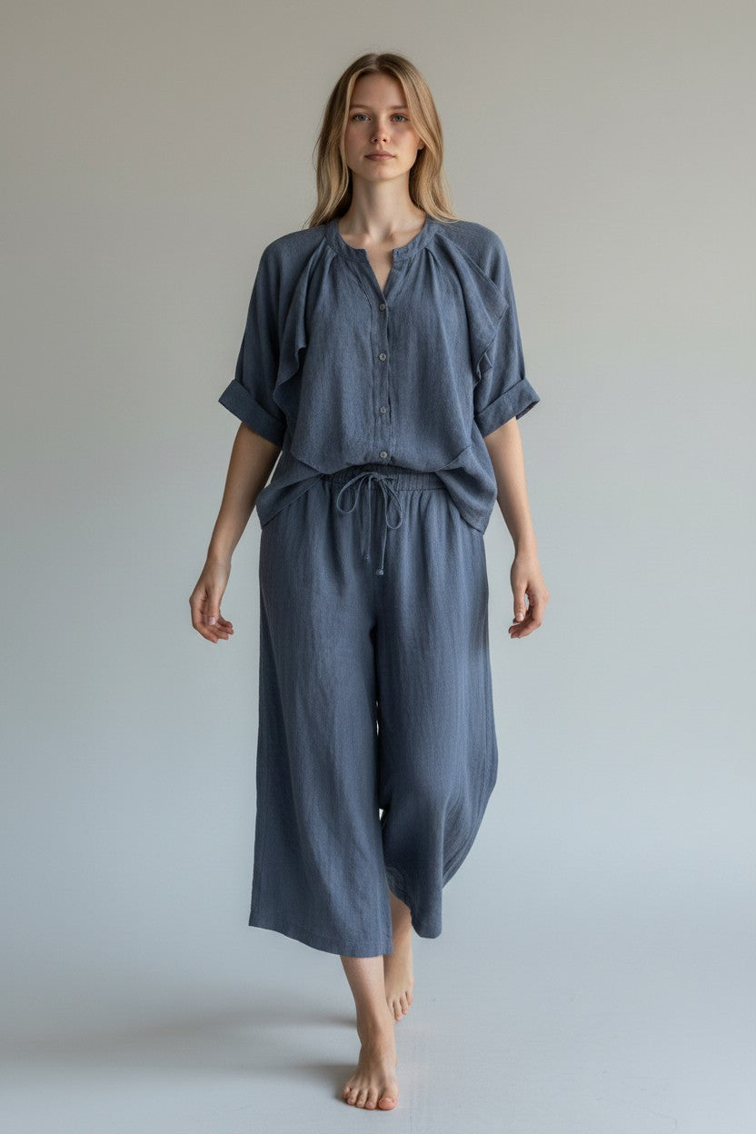 Linen Frill Shirt Lagenlook