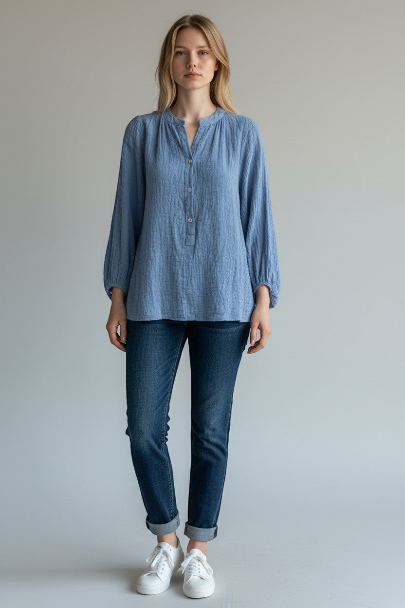 Made in Italy Cotton Button Neck Top