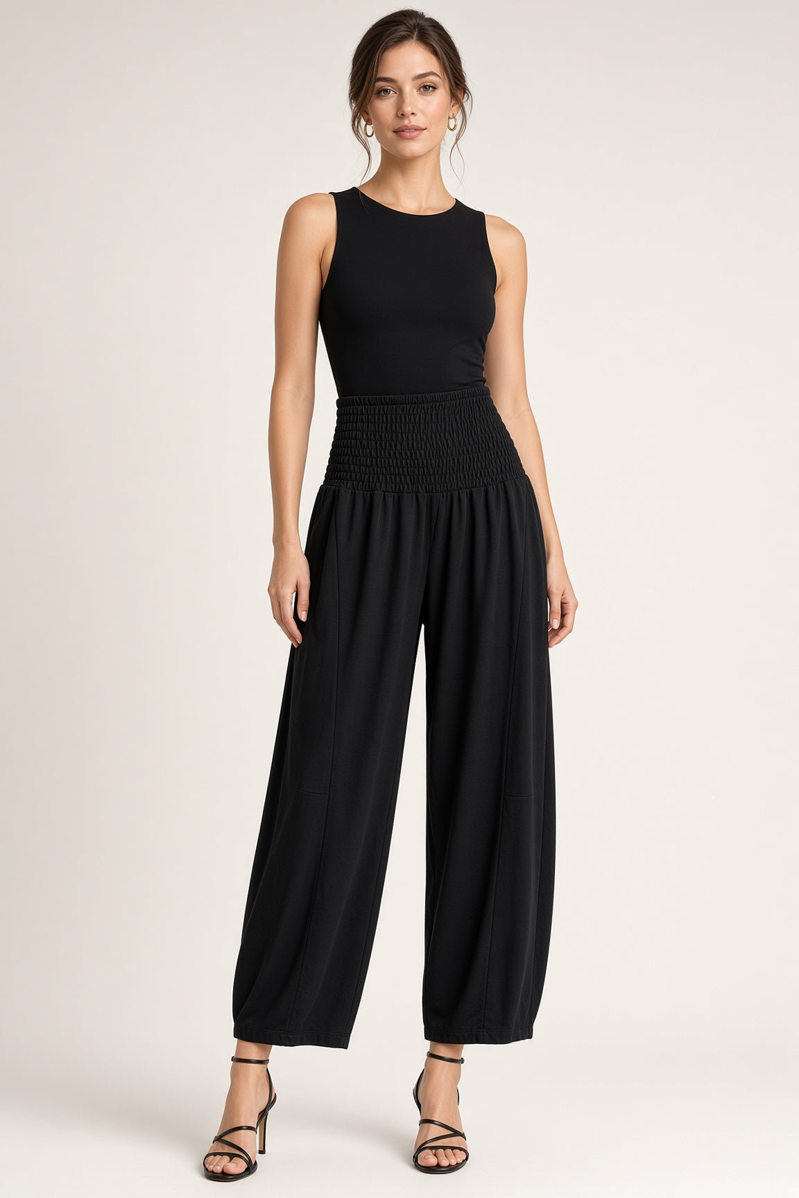 Shirred Elastic Barrel Leg Pant