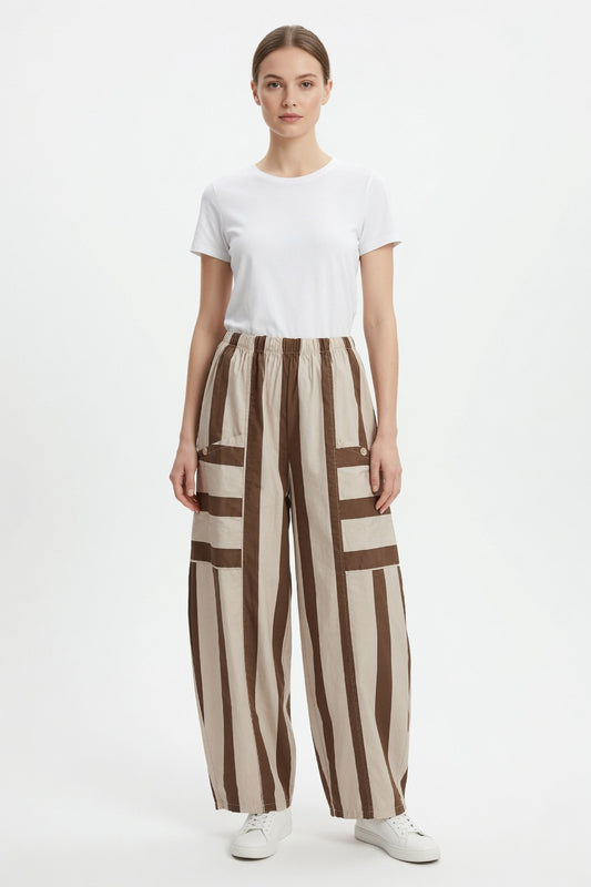 Made in Italy Stripe Barrel Leg Pant