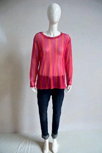 Made in Italy stripe Print Mesh Tops