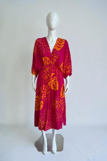 Made in Italy Tropical Leaf Print Dress Lagenlook