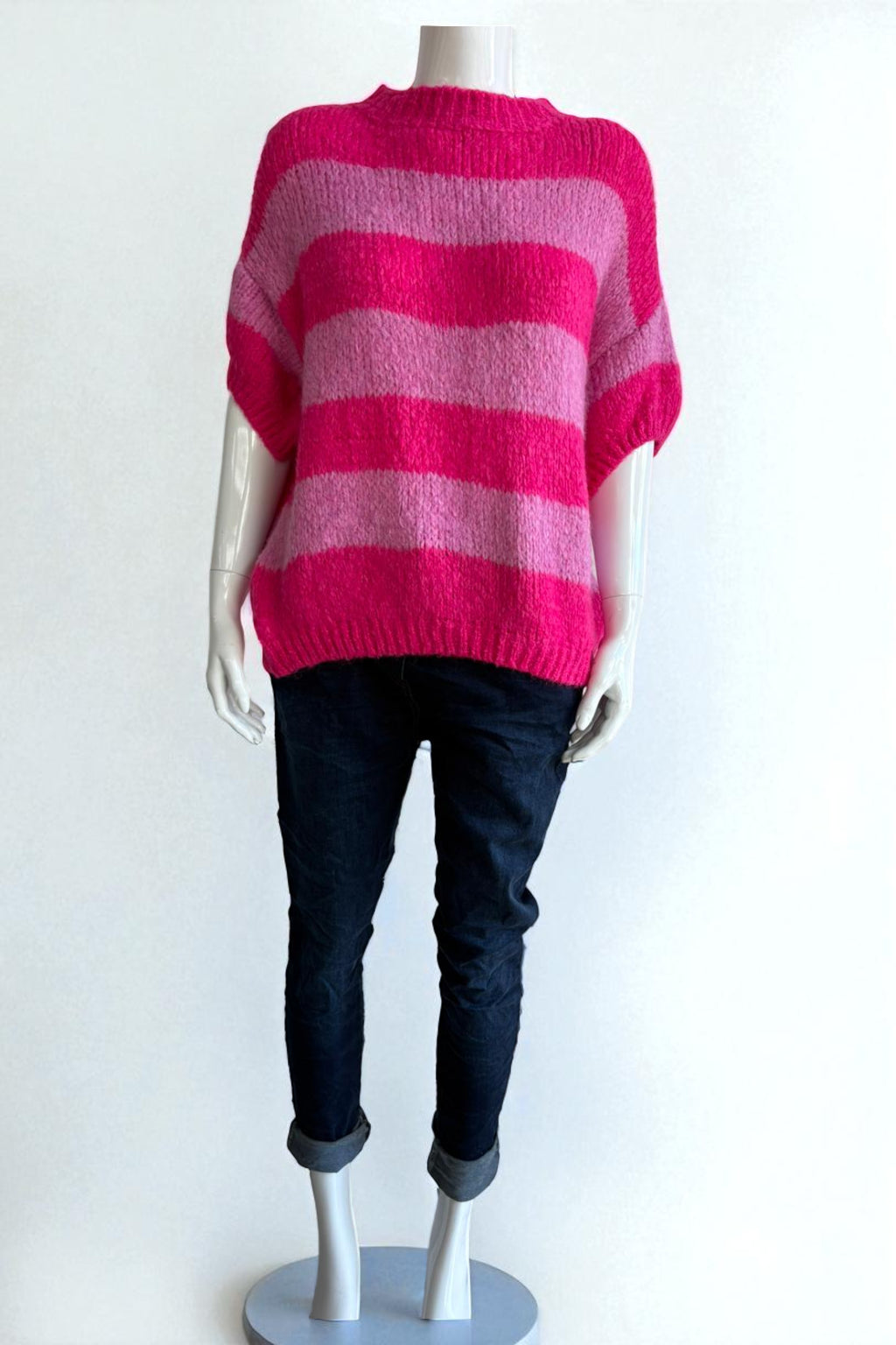 Chunky Knit Striped  Short Sleeve Sweater