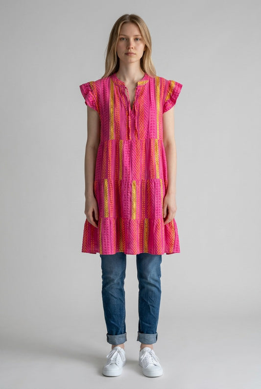 Waffle Cotton Printed Smock Dress
