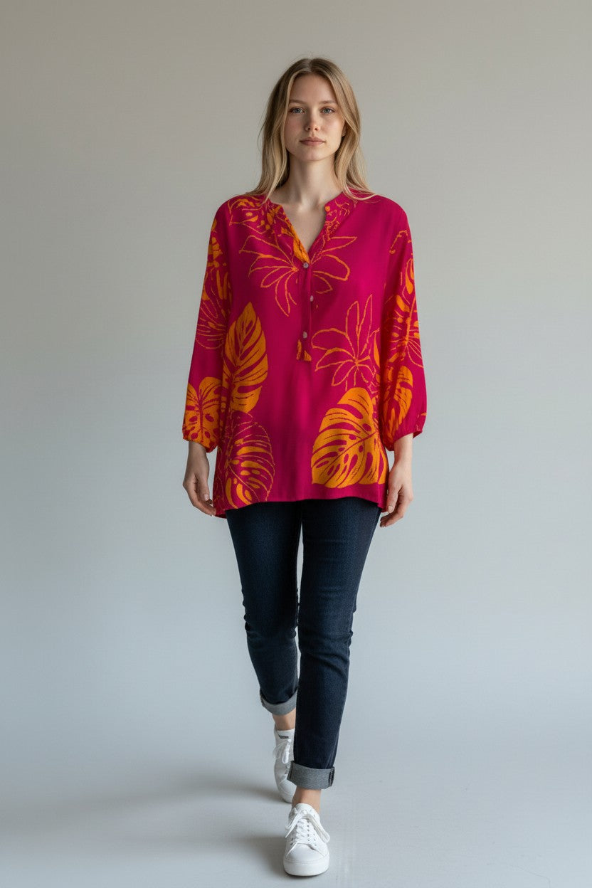 Tropical Leaf Print Blouse