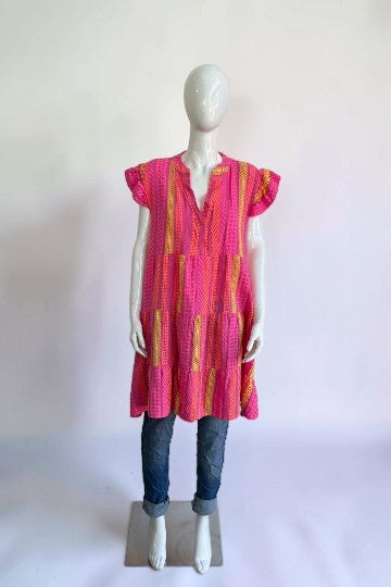 Waffle Cotton Printed Smock Dress