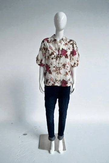 Zetaotto floral  Broidrey cotton Baloon sleeve Blouse