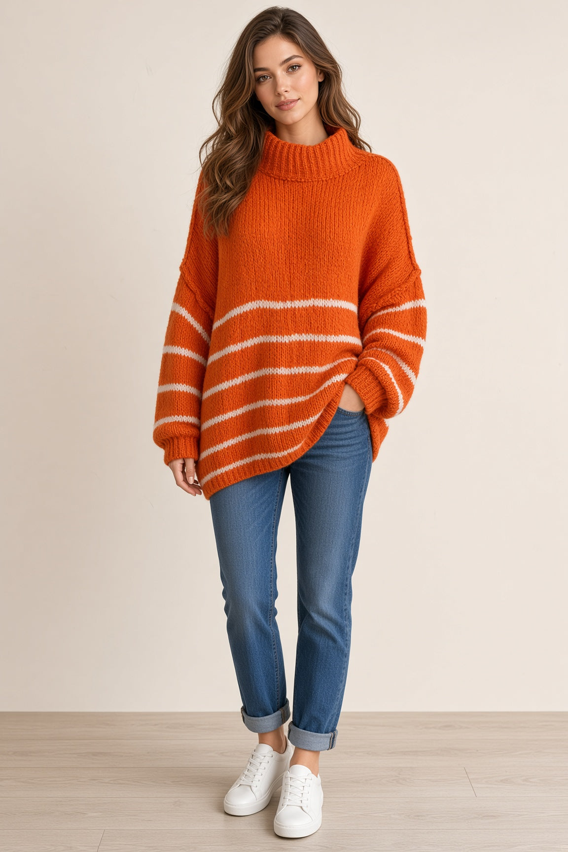 Wool Stripe Balloon Sleeve Jumper