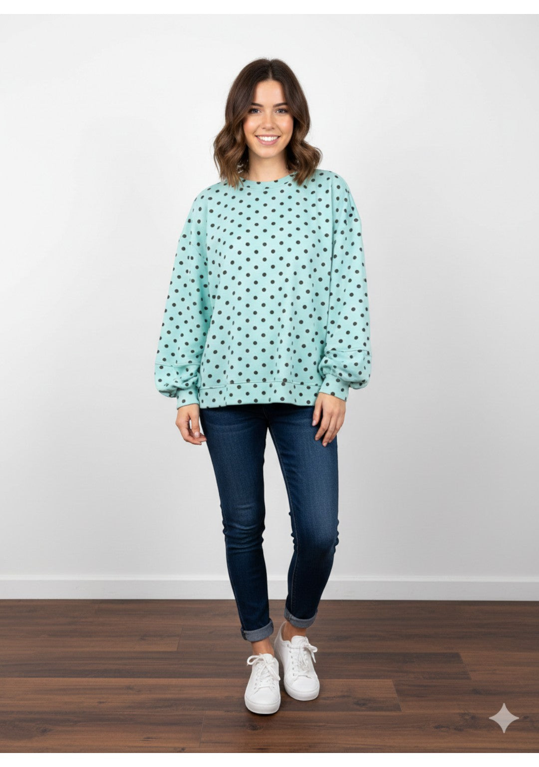 Made in Italy Balloon Sleeve Polka dot Sweat Top