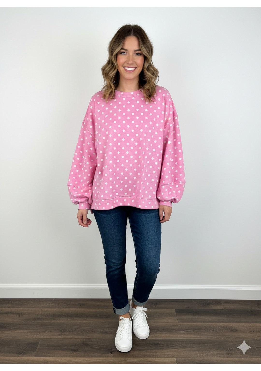 Made in Italy Balloon Sleeve Polka dot Sweat Top
