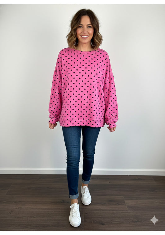 Made in Italy Balloon Sleeve Polka dot Sweat Top