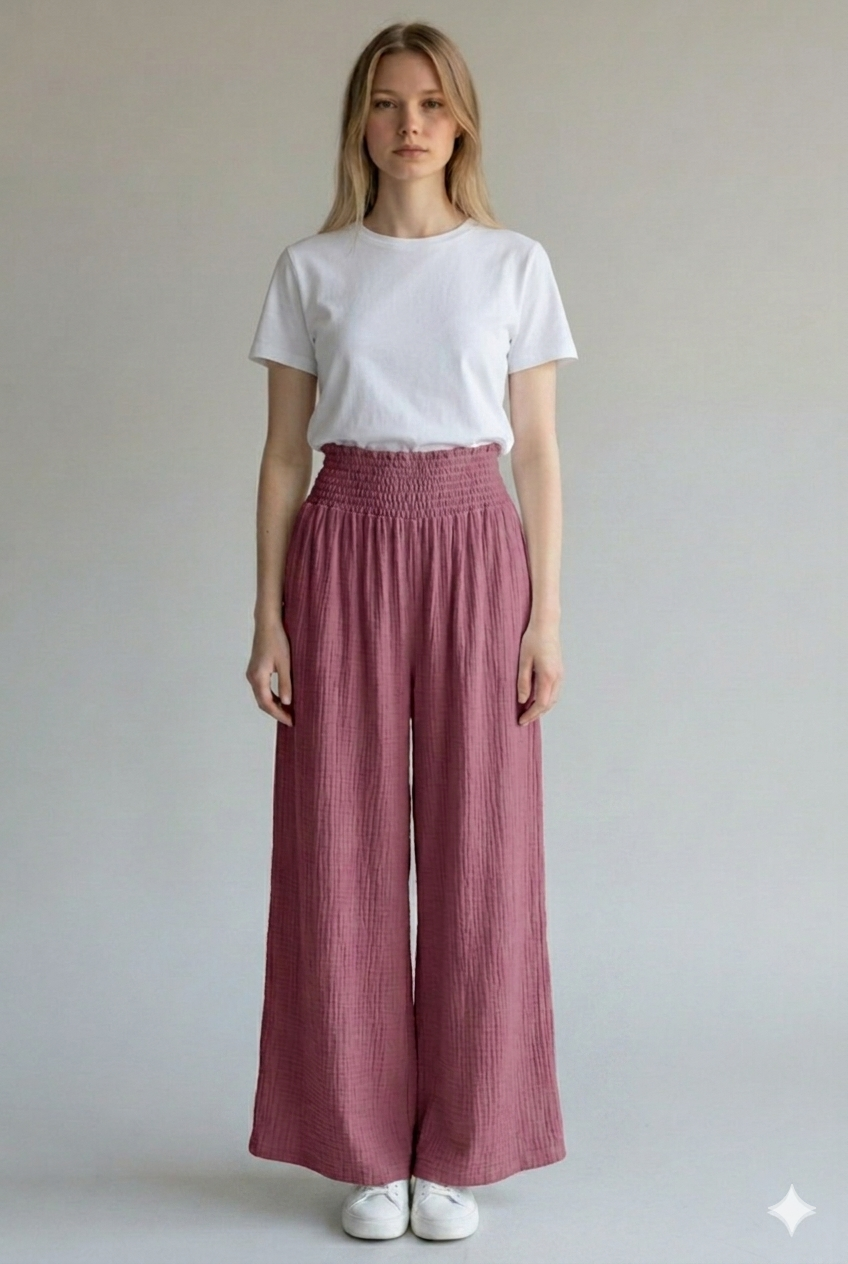 Shirred Elasticated Palazzo Pant