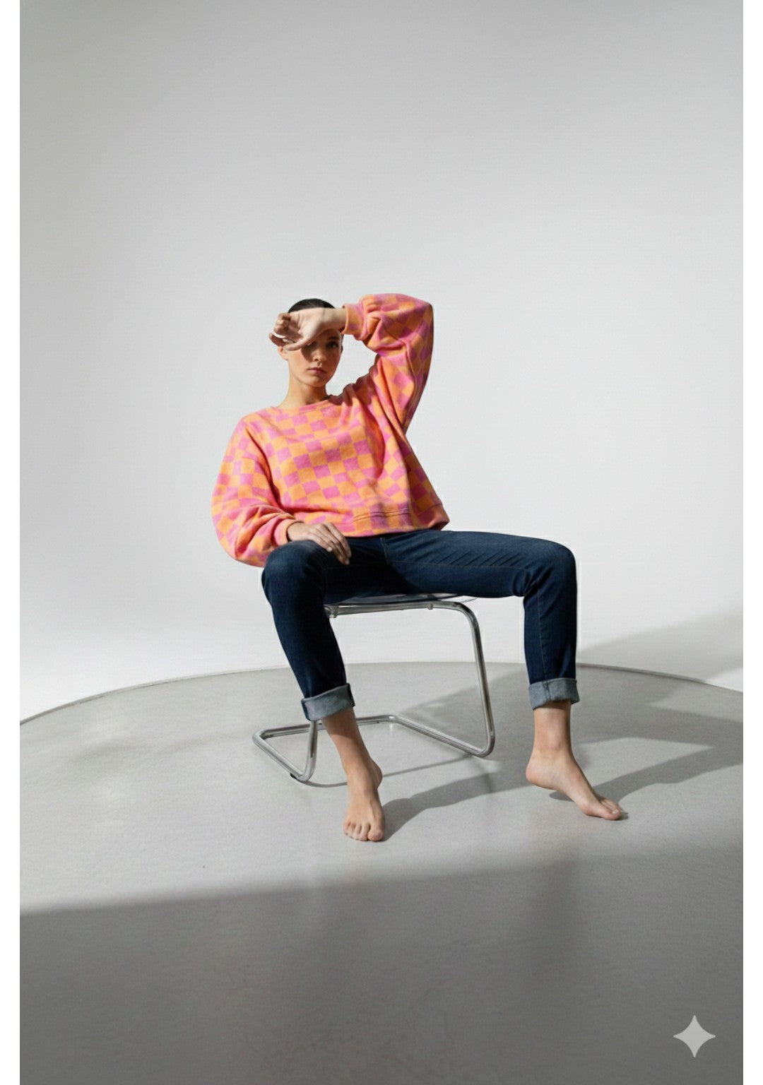 Made in Italy Balloon Sleeve Check Sweat Top