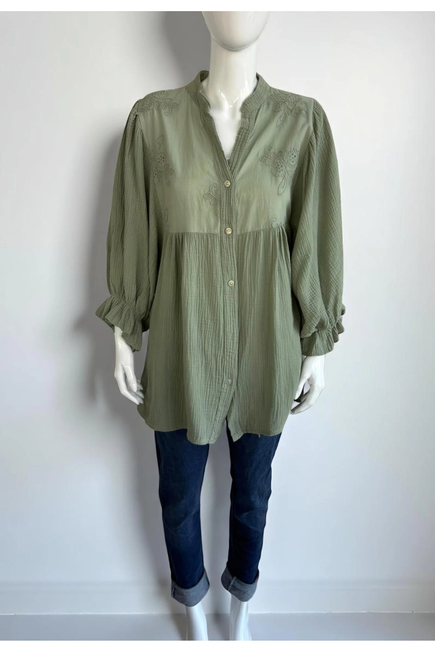 Cotton Embroided Smock Shirt Top